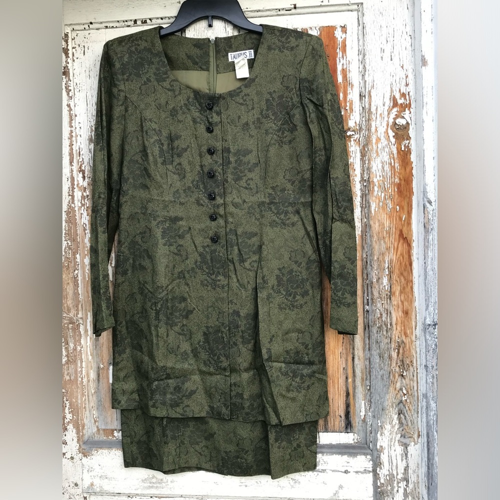 Olive Green Patterned Mini Dress, vintage Nordstrom